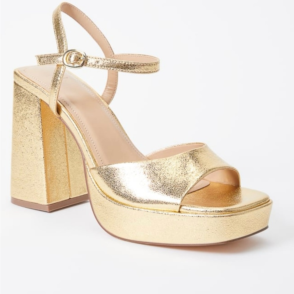 Gold Platform Block Heel Sandals - Picture 8 of 8